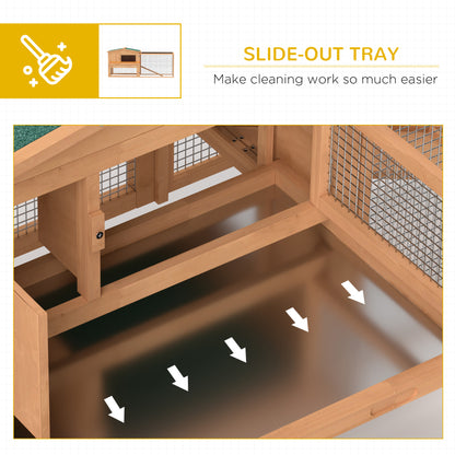 62'' L 2-Story Rabbit Hutch Bunny Cage Small Animal House with Pull Out Tray, Detachable Run, Ramp, for Indoor Outdoor, 