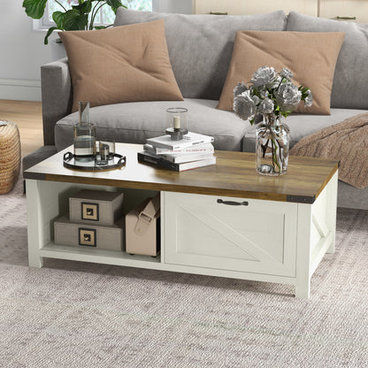 Industrial Coffee Table Side End Table with Drawer, Open Storage Shelf, Modern Farmhouse Furniture, for Living Room, Din