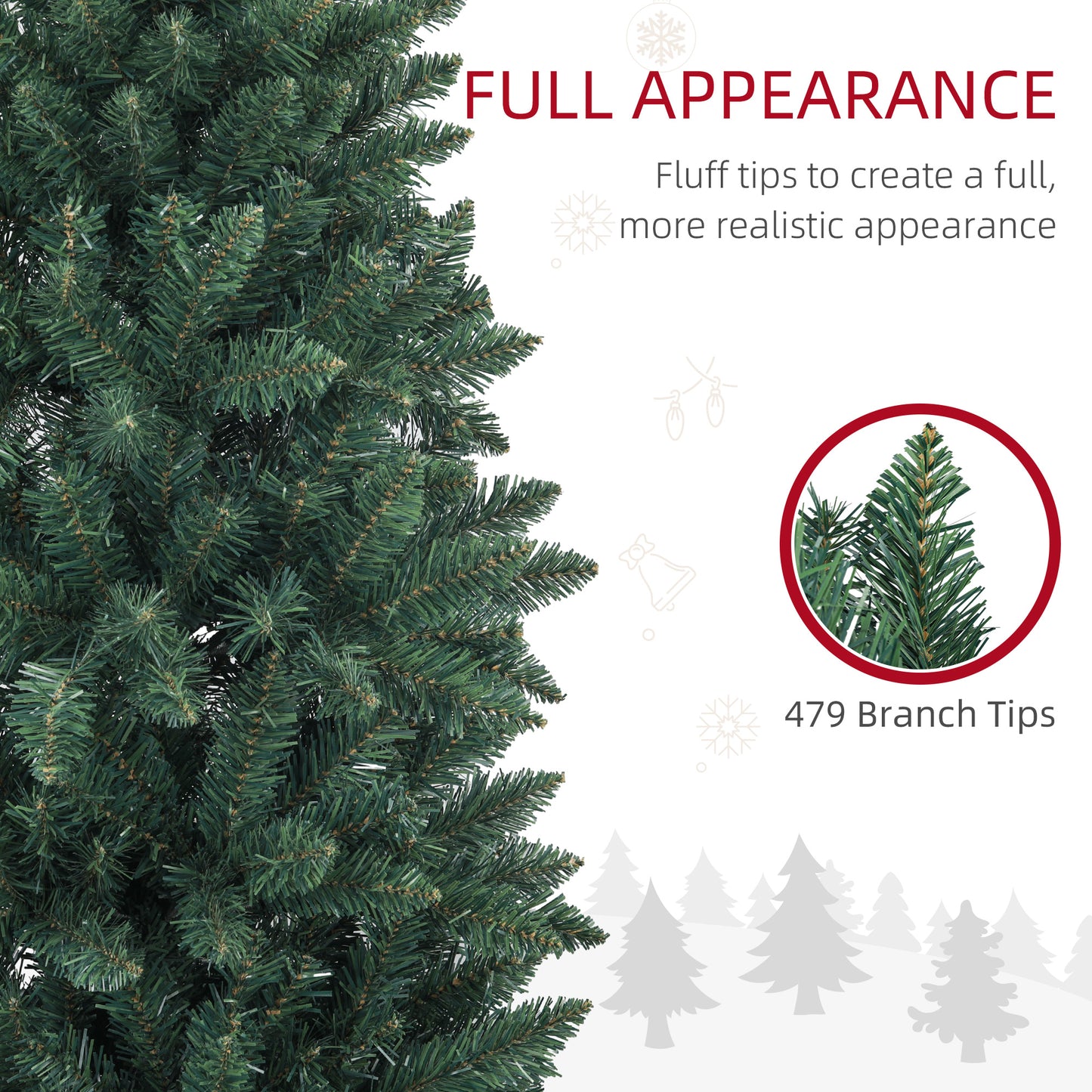 6ft Tall Pencil Artificial Christmas Tree with 479 Branch Tips with Steel Base, Green