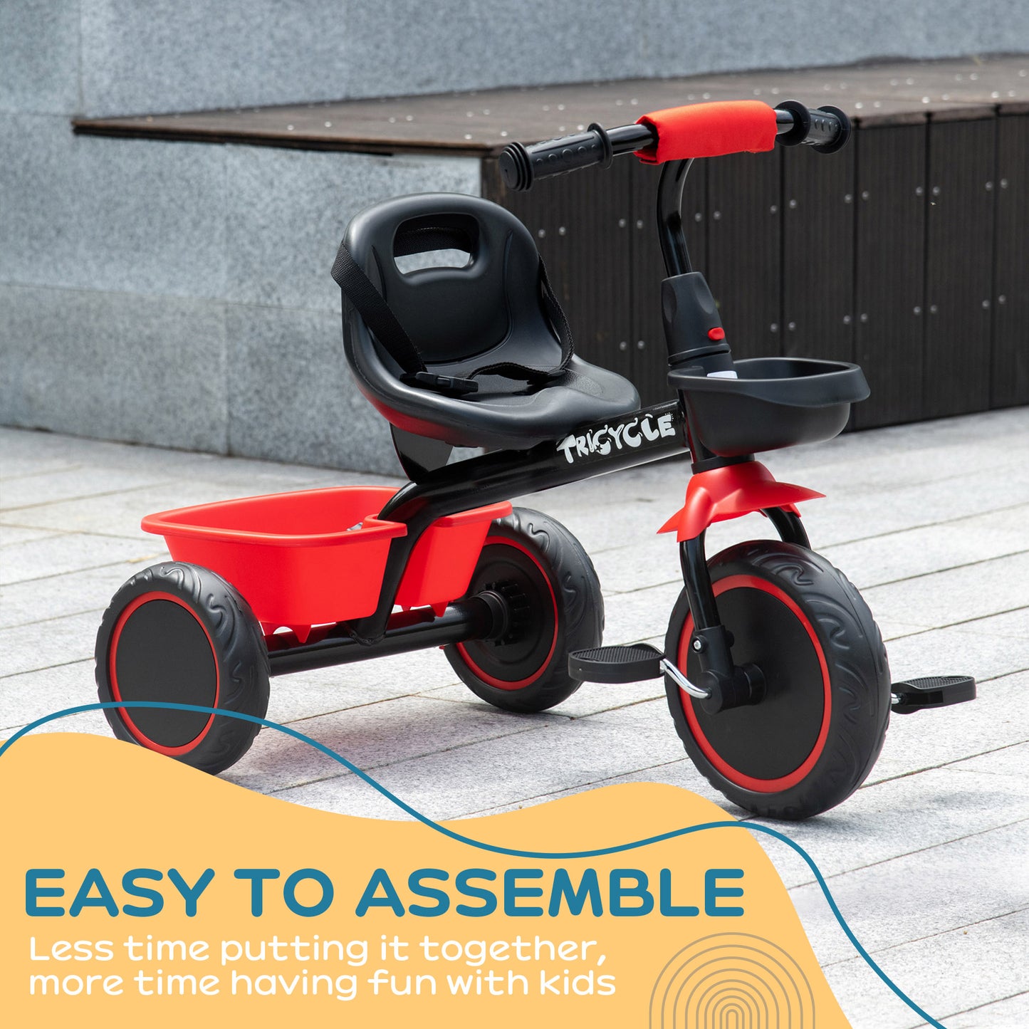 Qaba Large Kids Tricycle for Toddler 2-5 Year Old Girls and Boys, Toddler Trike Bike with Adjustable Seat, Safety Belt, 