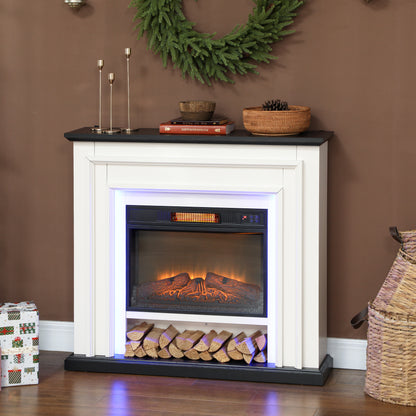 41 Inch Electric Fireplace with Mantel, 1400W Fireplace Heater with Adjustable 3D Flame Effect, Black and White