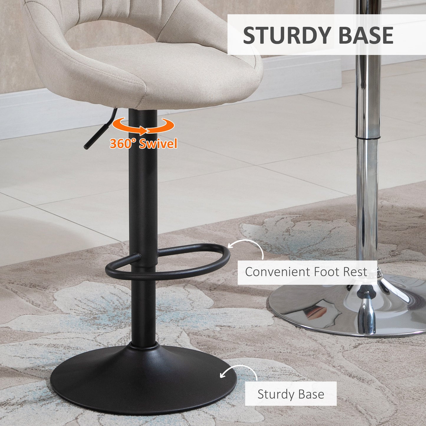 Bar Stools Set of 2, Swivel Counter Height Barstools with Adjustable Height and Cutout Back, Faux Leather Upholstered Ba