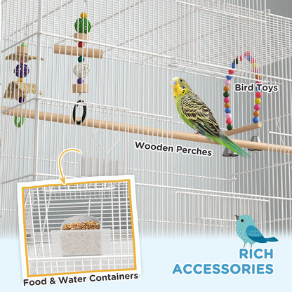 52" Bird Cage with Rolling Stand, Toys, for Budgies Canaries White