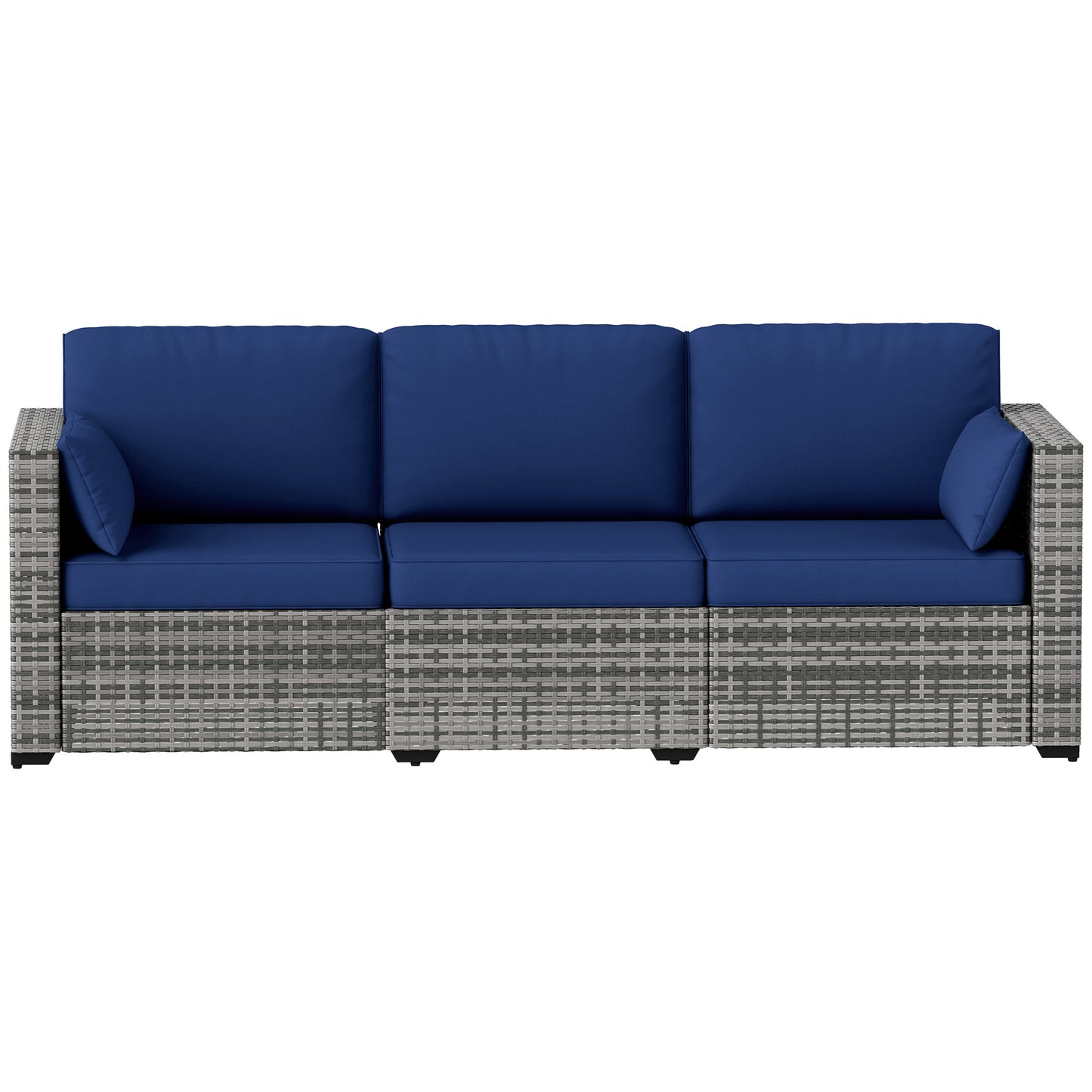 3-Seater Patio Sofa with Cushions, Rattan Conversation Set with Steel Frame & Washable Cushion Covers, Dark Blue