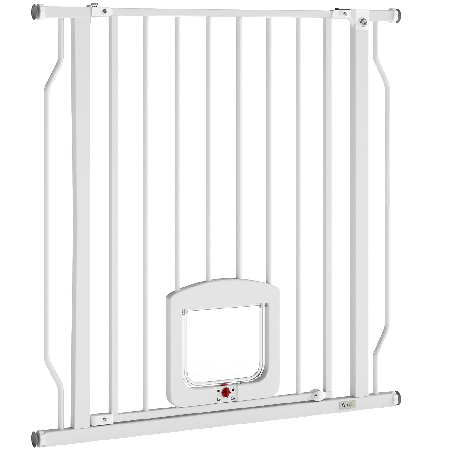 29.5-33.5" Adjustable Dog Gate with Cat Door, Easy Install Pressure/Hardware Mounted Pet Gate for Doorways, White