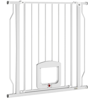 29.5-33.5" Adjustable Dog Gate with Cat Door, Easy Install Pressure/Hardware Mounted Pet Gate for Doorways, White