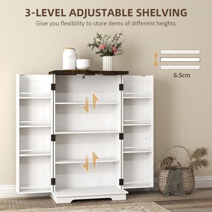 Kitchen Pantry Cabinet with 4-tier Shelving, 6 Spice Racks, Farmhouse Storage Cabinet with Adjustable Shelves, Easy Clea