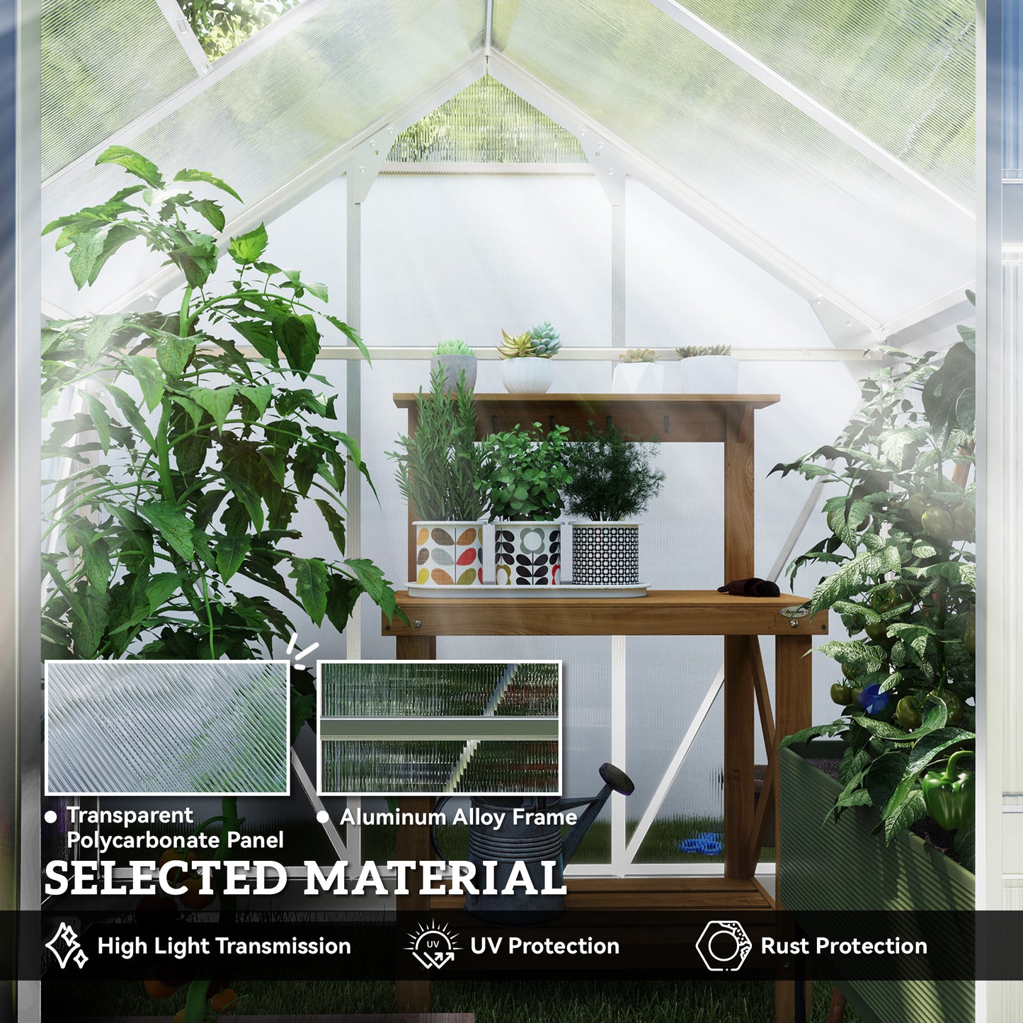 6' x 6' x 6.6' Polycarbonate Greenhouse, Walk-In Green House Kit Garden, Plants Grow, Galvanized Sheet Aluminum Frame wi