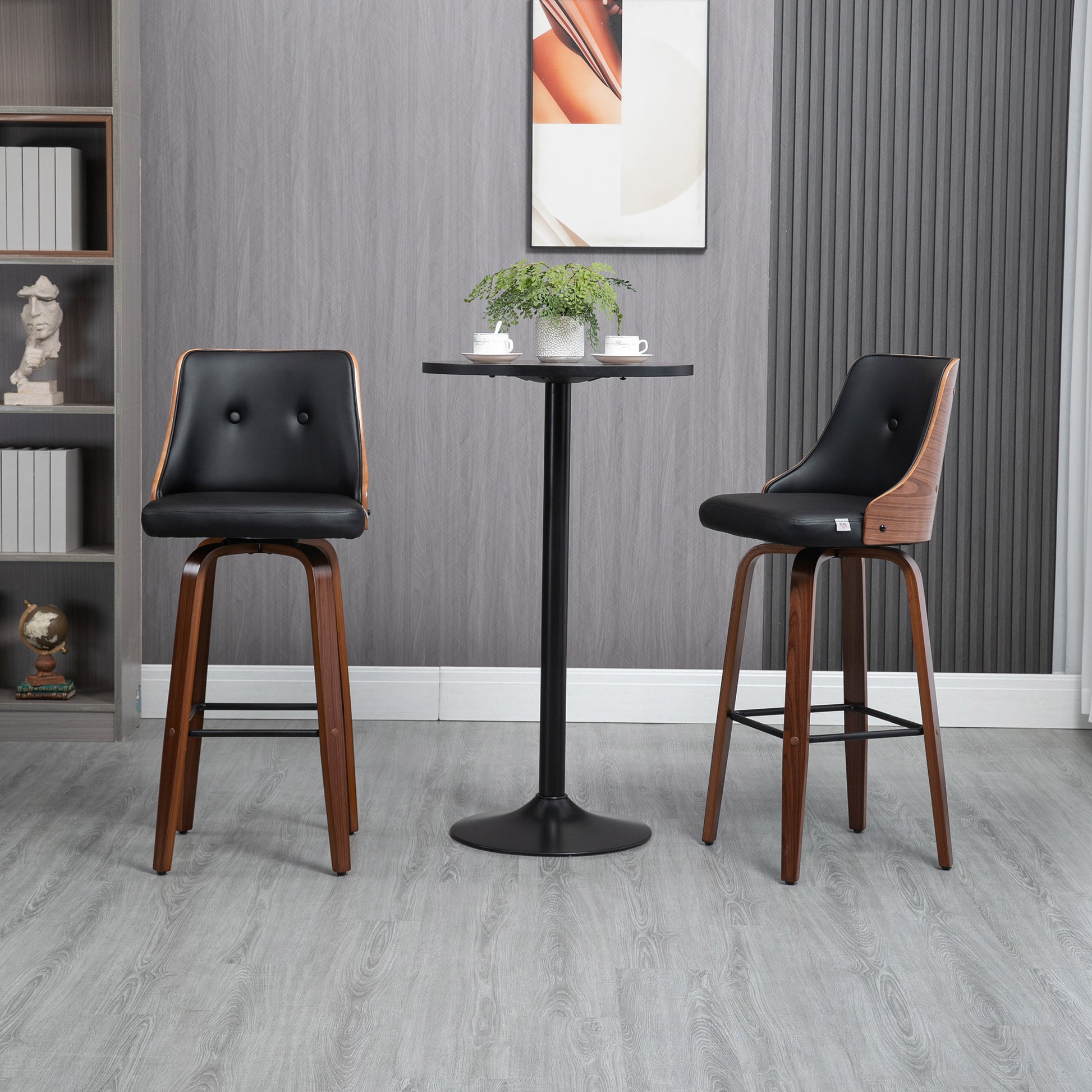 Bar Height Bar Stools Set of 2, PU Leather Upholstered Swivel Barstools with Solid Wood Legs Footrest and Tufted Back, B
