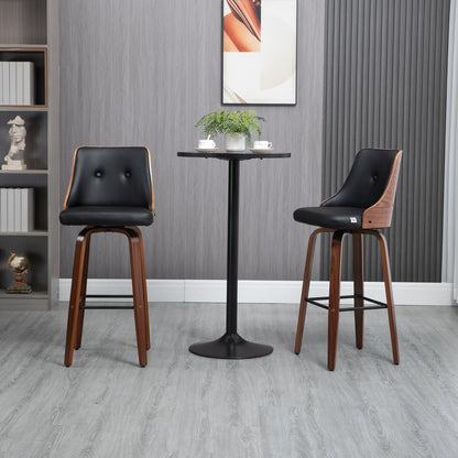 Bar Height Bar Stools Set of 2, PU Leather Upholstered Swivel Barstools with Solid Wood Legs Footrest and Tufted Back, B