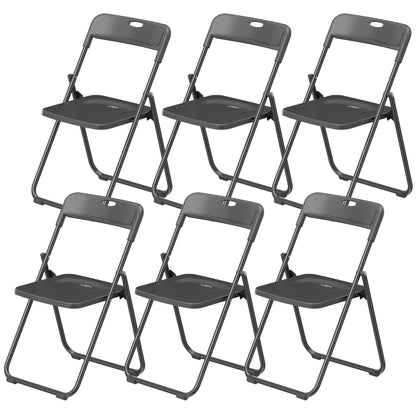 Folding Chairs 6 Pack, Plastic Foldable Chairs with Vent, Carry Hole and Steel Frame for Home, Office, Dining, Black