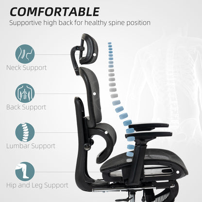 Mesh Office Chair with 3D Armrest, High Back Desk Chair with Lumbar Support, 135° Reclining, Adjustable Headrest, Black