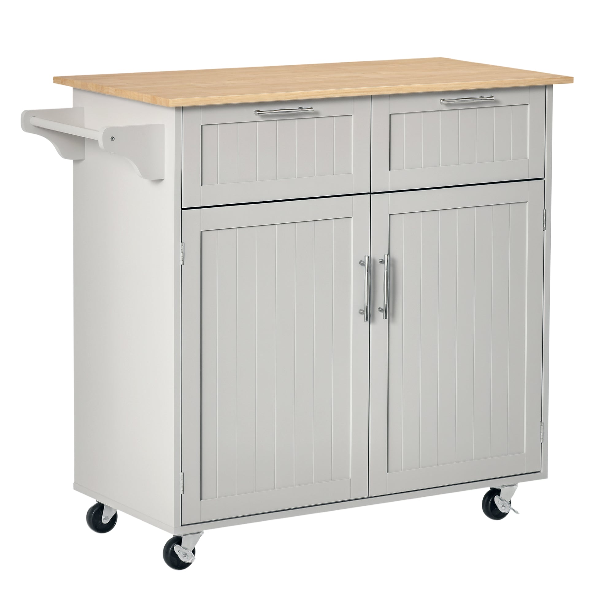 41" Kitchen Island with Storage and Solid Wood Top, Rolling Kitchen Cart on Wheels with 2 Storage Drawers, 2 Doors and T