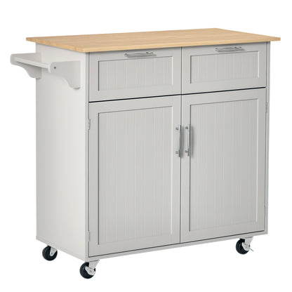 41" Kitchen Island with Storage and Solid Wood Top, Rolling Kitchen Cart on Wheels with 2 Storage Drawers, 2 Doors and T