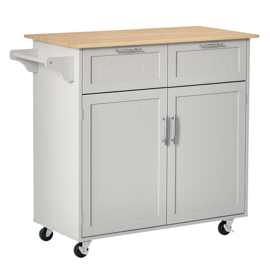 41" Kitchen Island with Storage and Solid Wood Top, Rolling Kitchen Cart on Wheels with 2 Storage Drawers, 2 Doors and T