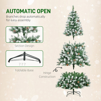 6ft Snow Flocked Artificial Christmas Tree, Unlit Full Fir Tree with Automatic Open, 800 Realistic Branches and 61 Pine 