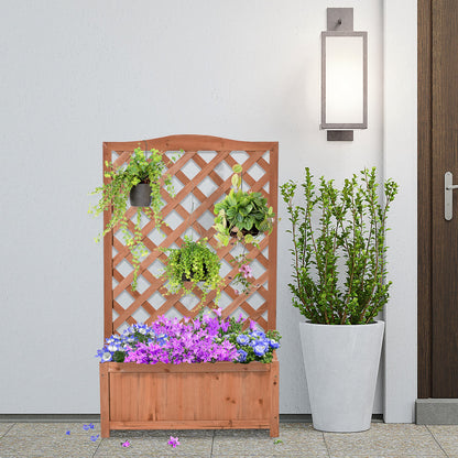 Wood Planter with Trellis for Vine Climbing, Raised Garden Bed to Grow Vegetables for Backyard, 28" x 11" x 46", Brown