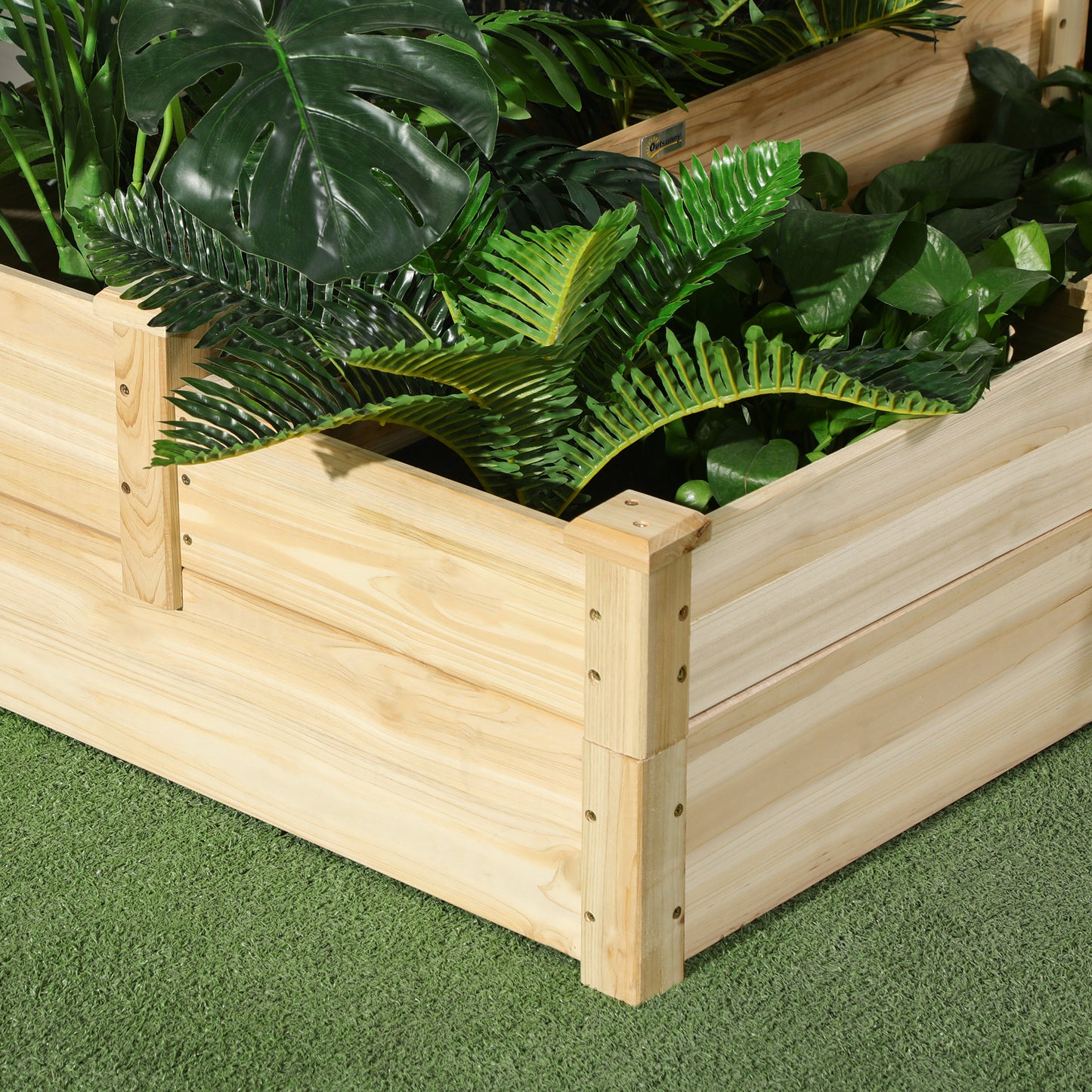 3 Tier Raised Garden Bed, 42.5" x 34.6" x 14.2" Wooden Raised Planter Box Kit for Growing Vegetables, Herbs, Flowers, Na