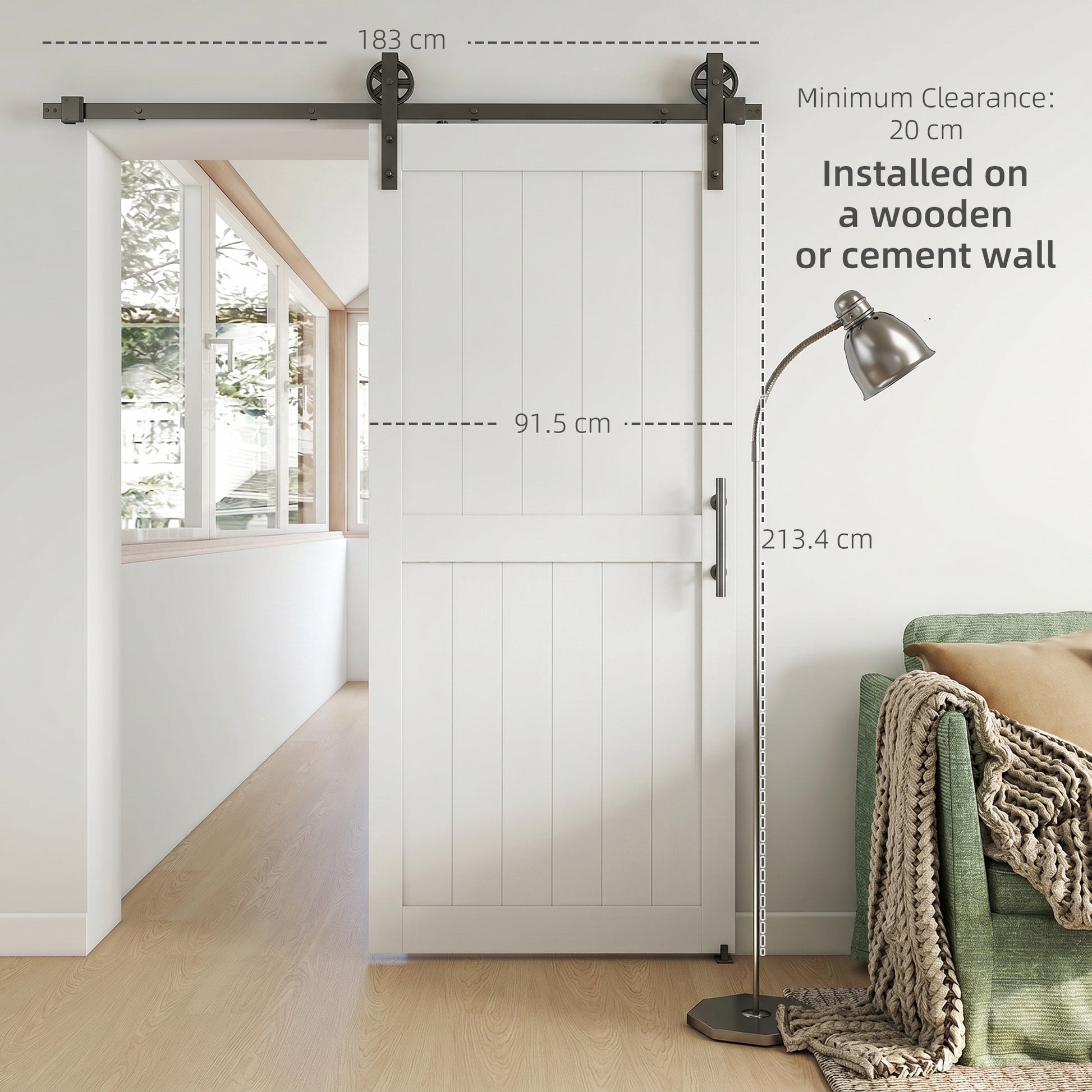 36inx84in Barn Door with 6FT Sliding Door Hardware Kit, Handle, Upgraded Rollers and Floor Guide, Waterproof, White