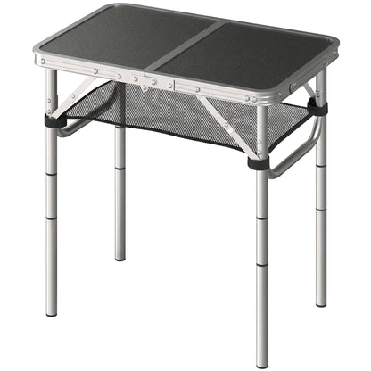 2ft Folding Camping Table, Picnic Table with Mesh Storage Layer, 4 Adjustable Heights and Carrying Handle, Black