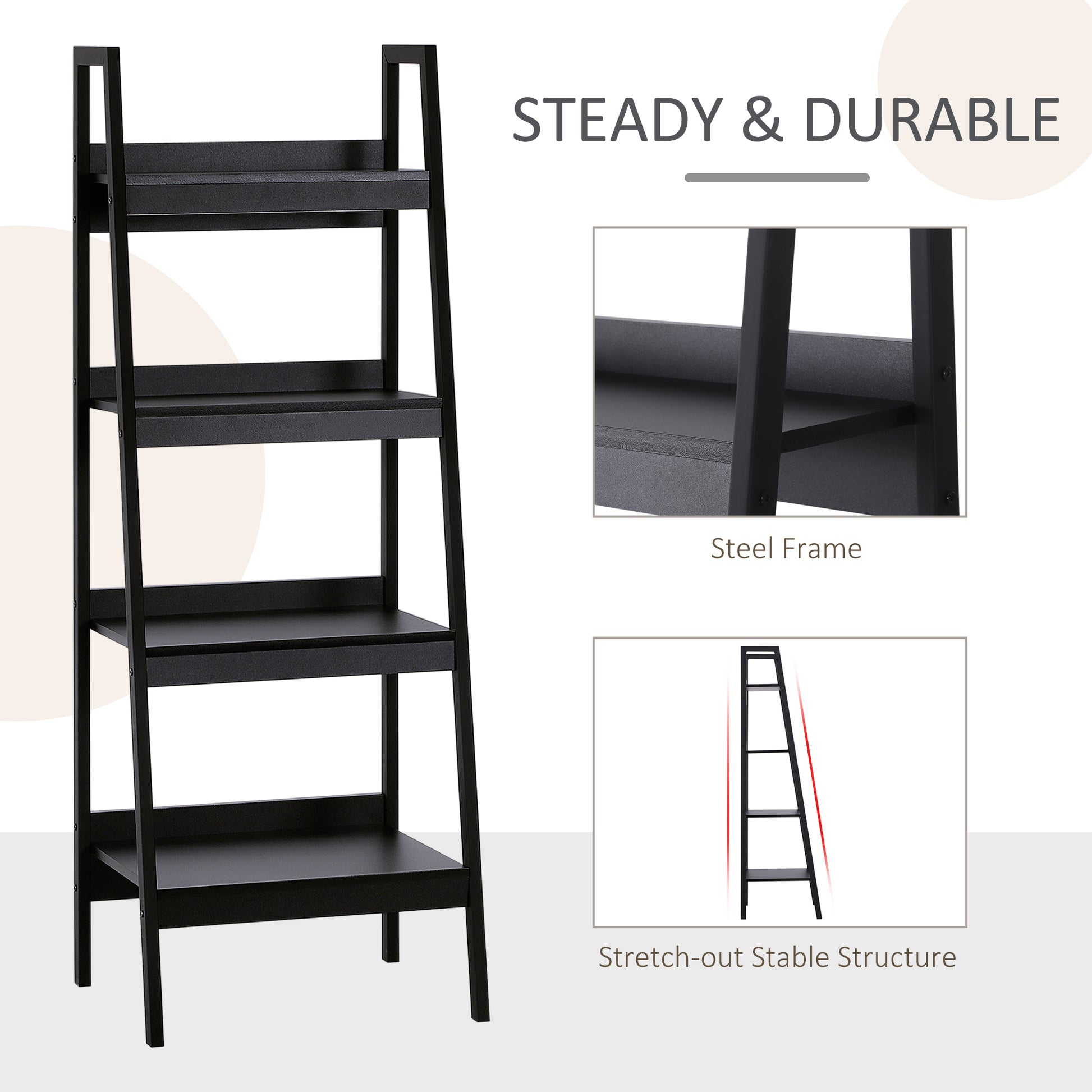 Set of 2, 4 Tier Ladder Shelf Bookcase, Multi-Use Display Rack, Storage Shelving Unit Display Stand, Flower Plant Stand,