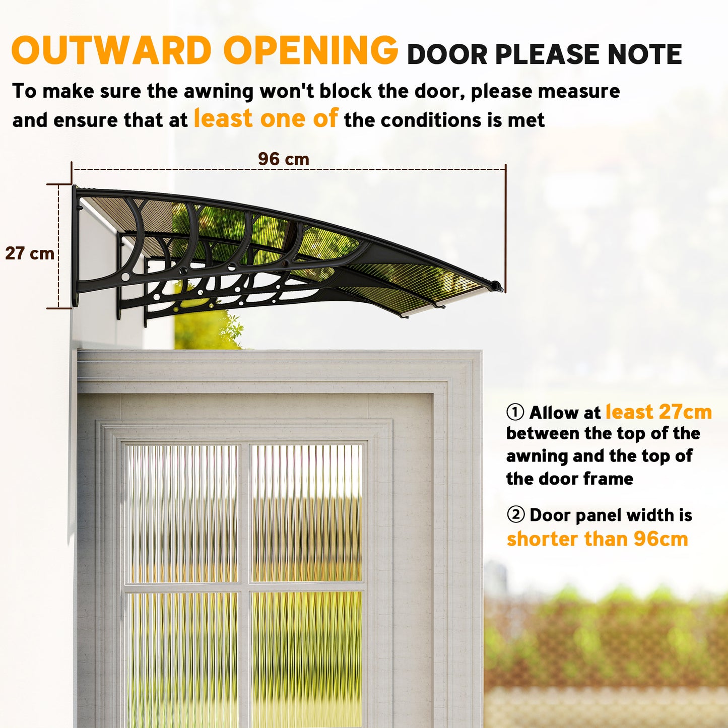 Window Awning Door Canopy, Polycarbonate Front Door Outdoor Patio Cover, Sun Shelter, Hollow Sheet for UV, Rain, Snow an