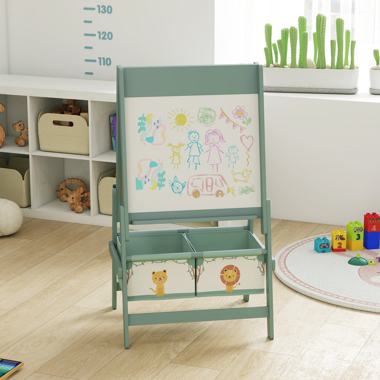 Qaba Art Easel for Kids, Double-Sided Whiteboard & Chalkboard with Paper Roll, 2 Storage Boxes, Gift for Boys, Girls, Gr