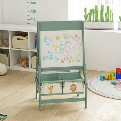 Qaba Art Easel for Kids, Double-Sided Whiteboard & Chalkboard with Paper Roll, 2 Storage Boxes, Gift for Boys, Girls, Gr