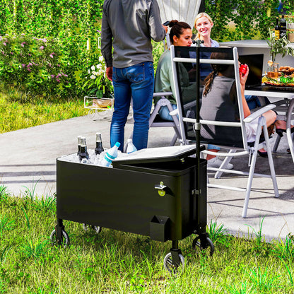 80-Qt Outdoor Patio Cooler Cart, Rolling Ice Chest with Adjustable Handle, Wheels, Bottle Opener, Drainage, Outdoor Beve