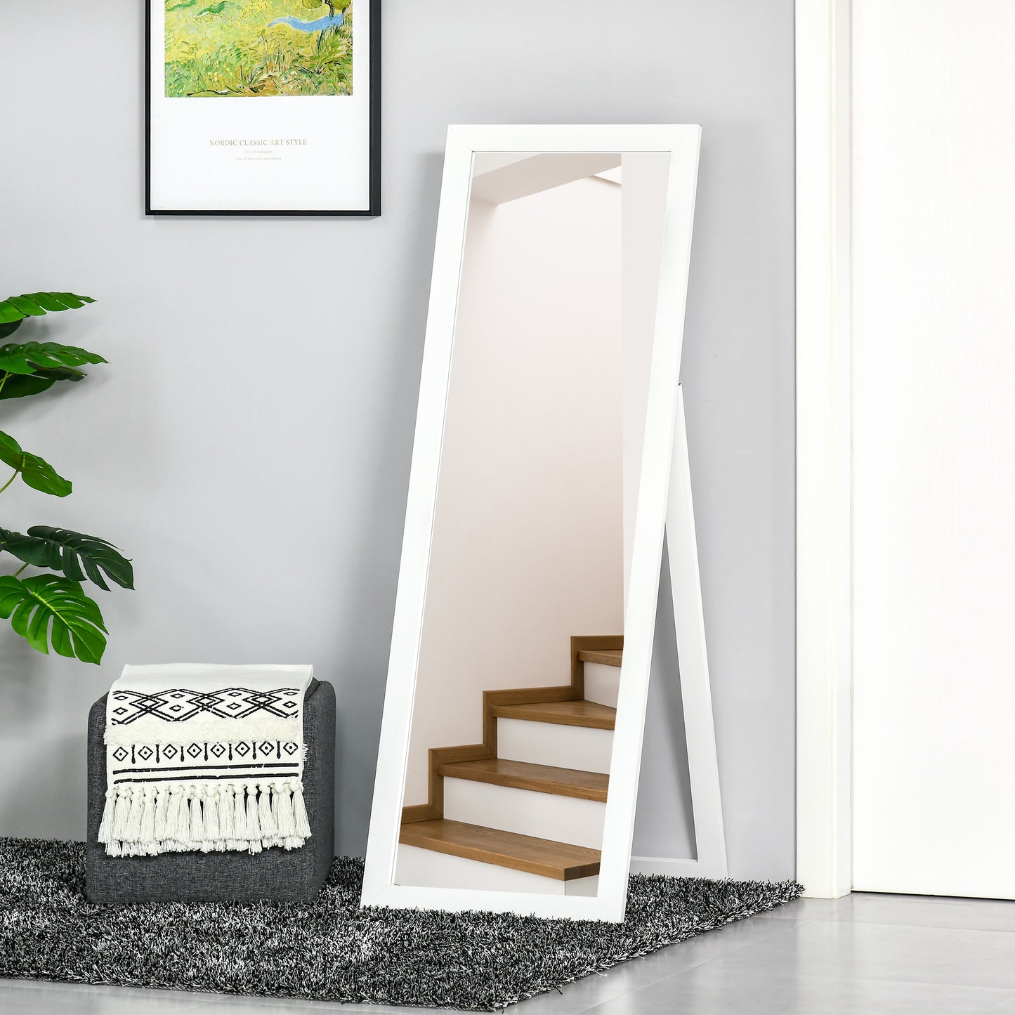 58" x 20" Full Length Mirror with Frame, Floor Standing Mirror, Rectangular Full Body Mirror for Bedroom, Living Room, W