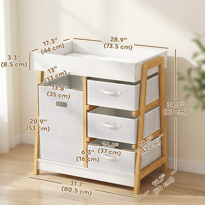 Qaba Baby Changing Table, Diaper Changing Station with Waterproof Pad, 3 Drawers and Large Basket for Newborn & Infant, 