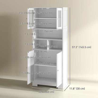 57" Kitchen Pantry, Freestanding Pantry Storage Cabinet with Glass Doors, Adjustable Shelves, Open Compartments, White