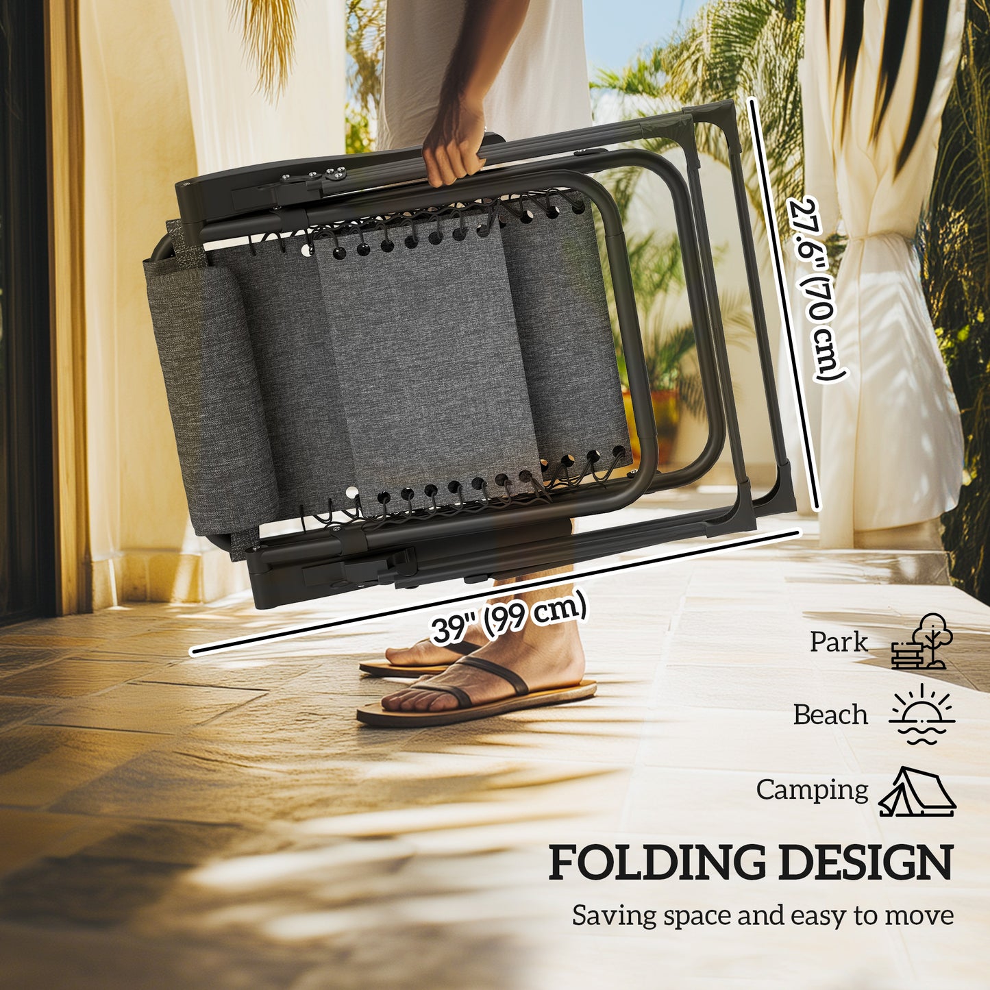 Padded Zero Gravity Chair, 28" Folding Recliner Chair, Patio Lounger with Cup Holder, Adjustable Backrest, Removable Cus