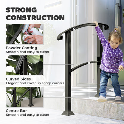 1-3 Step Handrails for Outdoor Steps, Porch Deck Railing, Metal Outdoor Stair Railing with Installation Kit, Black