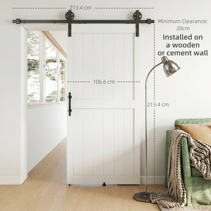 42inx84in Barn Door with 7FT Sliding Door Hardware Kit, Handle, Upgraded Rollers and Floor Guide, Waterproof, White