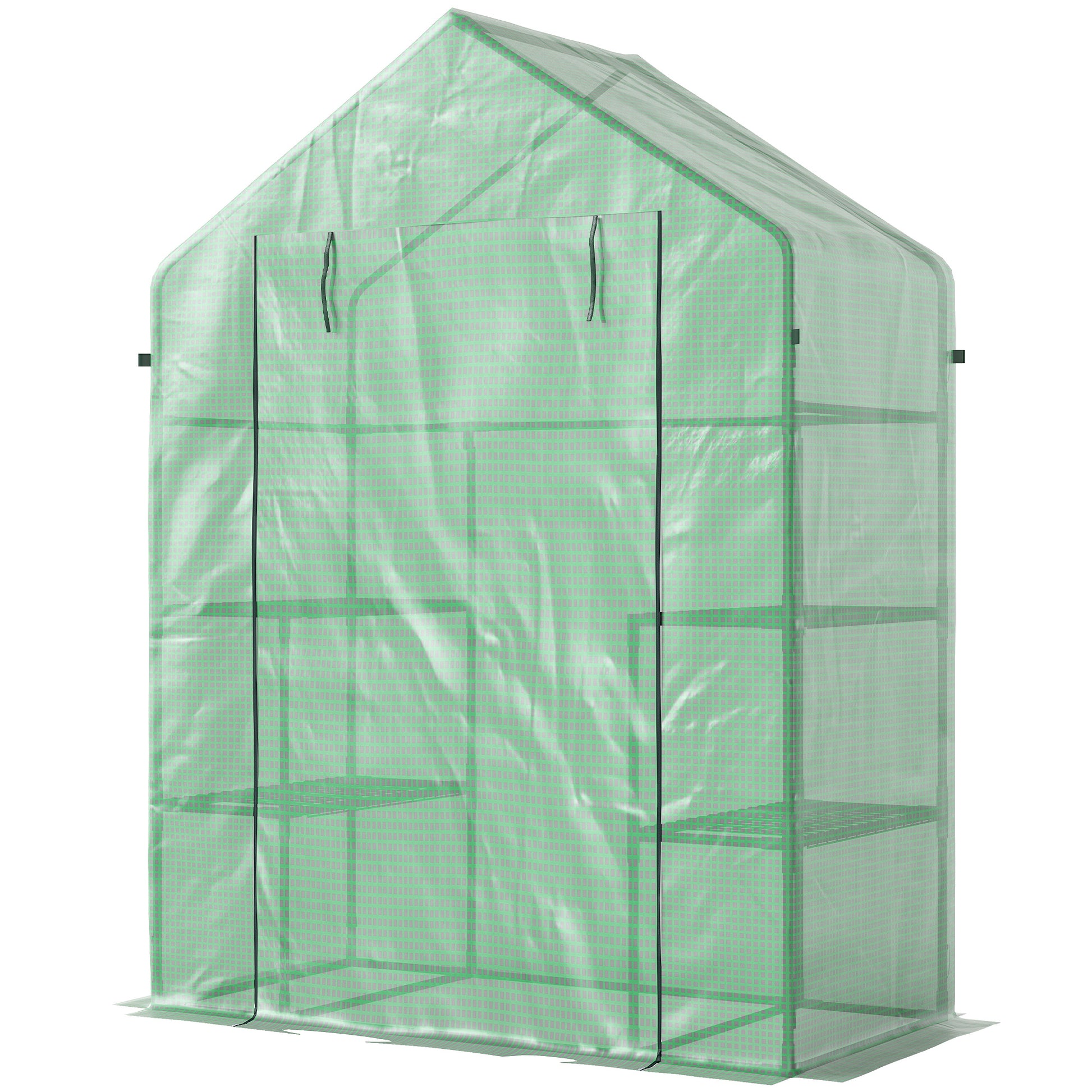 3-Tier Mini Greenhouse, Walk-in Greenhouse, Garden Hot House with 4 Shelves, Roll-Up Door and Weatherized Cover, 56" x 2