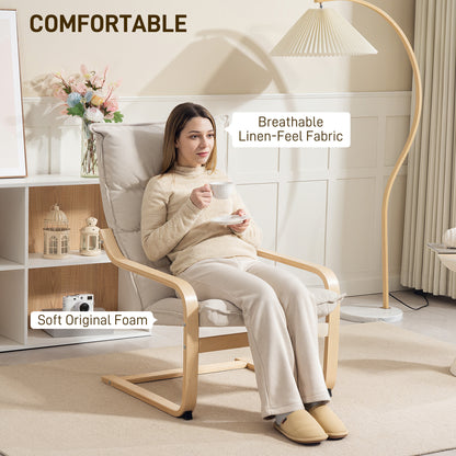 Modern Armchair, Upholstered Accent Chair with Curved Leg and Arm, Leisure Lounge Chair for Living Room, Cream White
