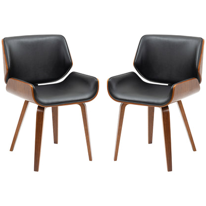 Dining Chairs Set of 2, PU Leather Kitchen Chairs with Upholstered Seats and Solid Wood Legs for Dining Room, Black