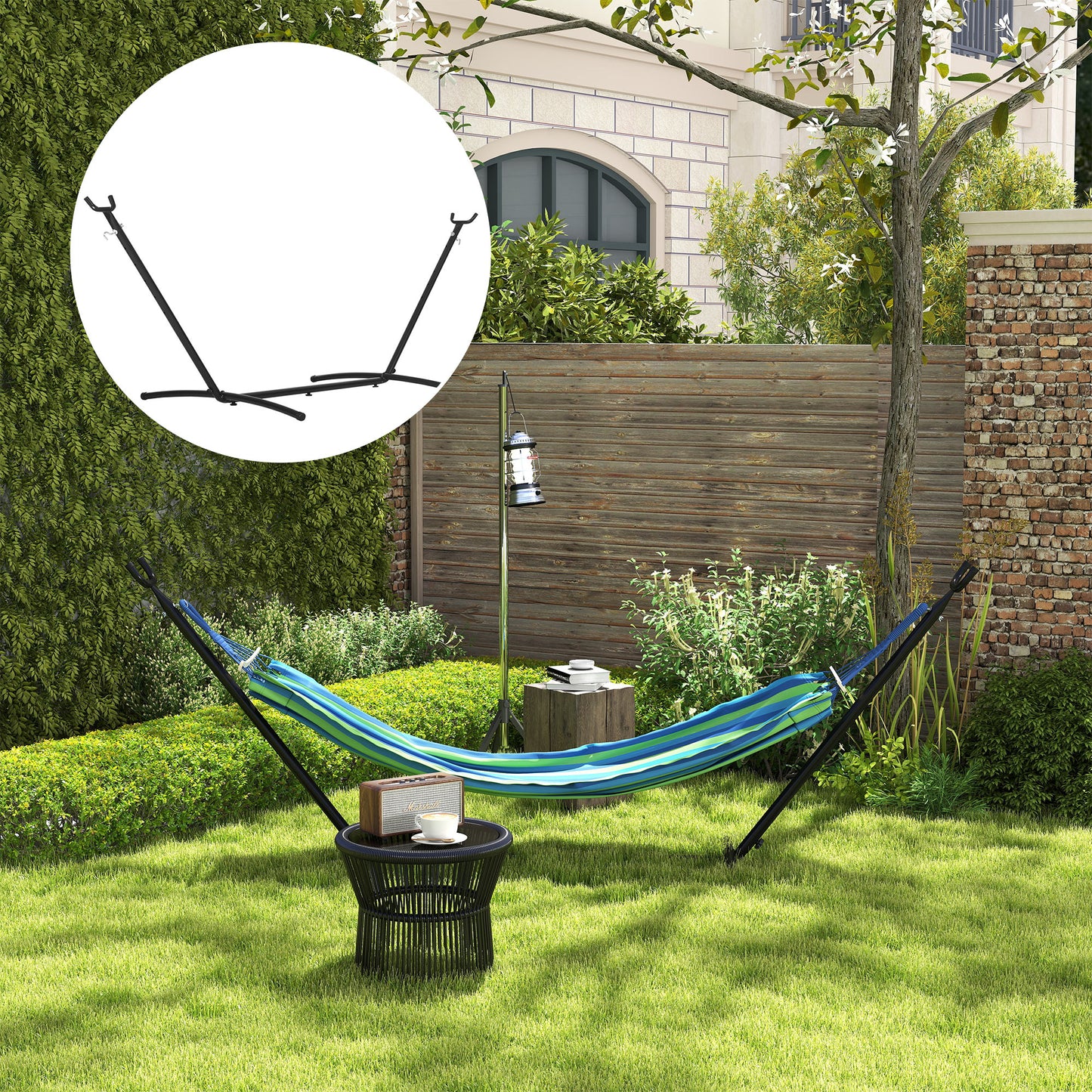 9.5'L Adjustable Hammock Stand Only, Heavy Duty Universal Garden Outdoor Camping Picnic Sun Bed Swing Metal Frame w/ Six