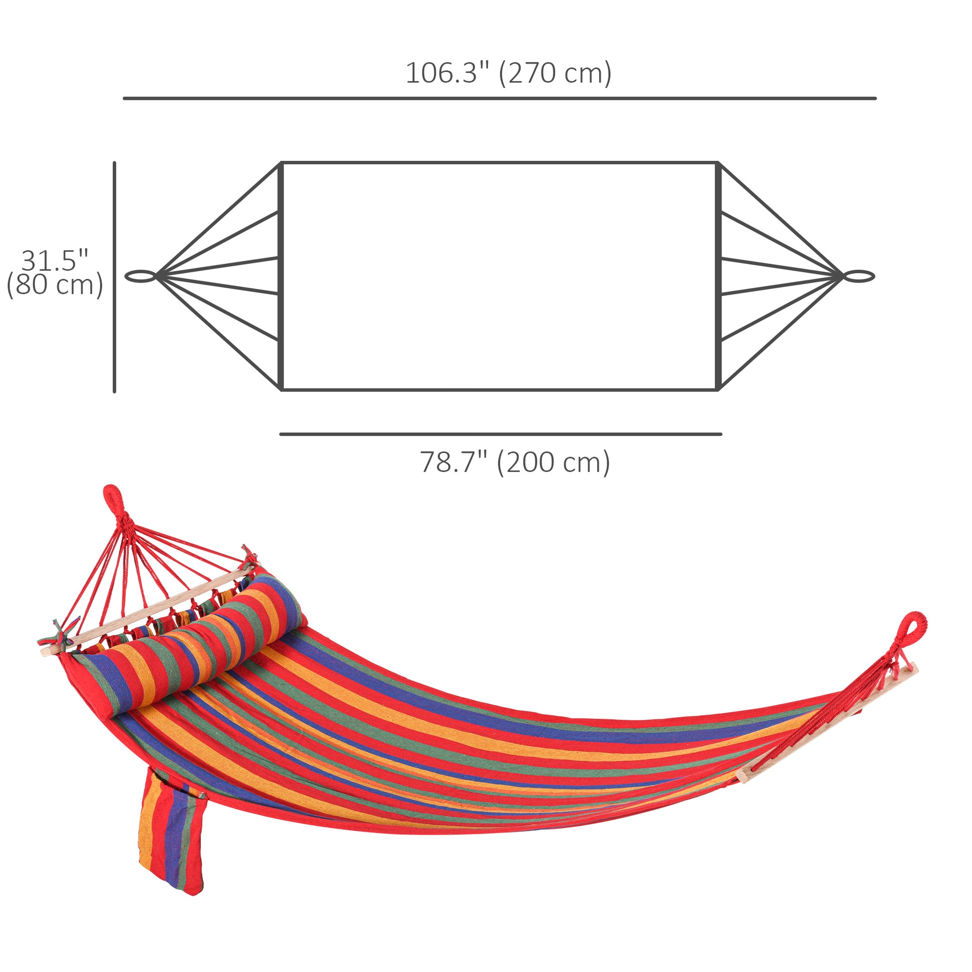 Cotton Hammock Portable Soft Swing Sleeping w/ Headrest & Side Pocket Deluxe Swing Chair for Beach, Yard, Bedroom, Patio