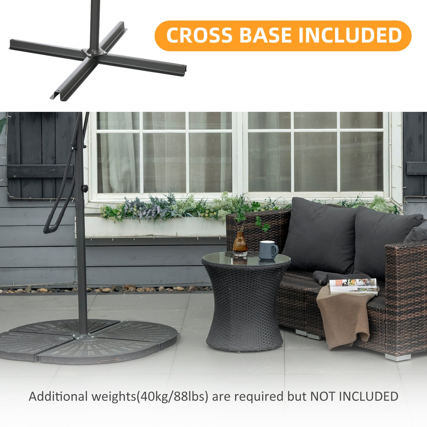 8FT Cantilever Patio Umbrella, Offset Patio Umbrella with Cross Base for Deck, Backyard, Pool and Garden, Hanging Umbrel