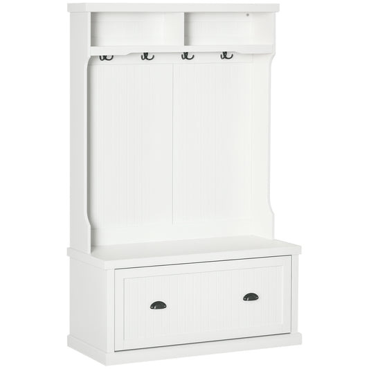 64.5" H Hall Tree with Storage Drawer & Top Shelf, Coat Rack Wooden Entryway Storage Bench Hall Tree Hallway Clothes Bag