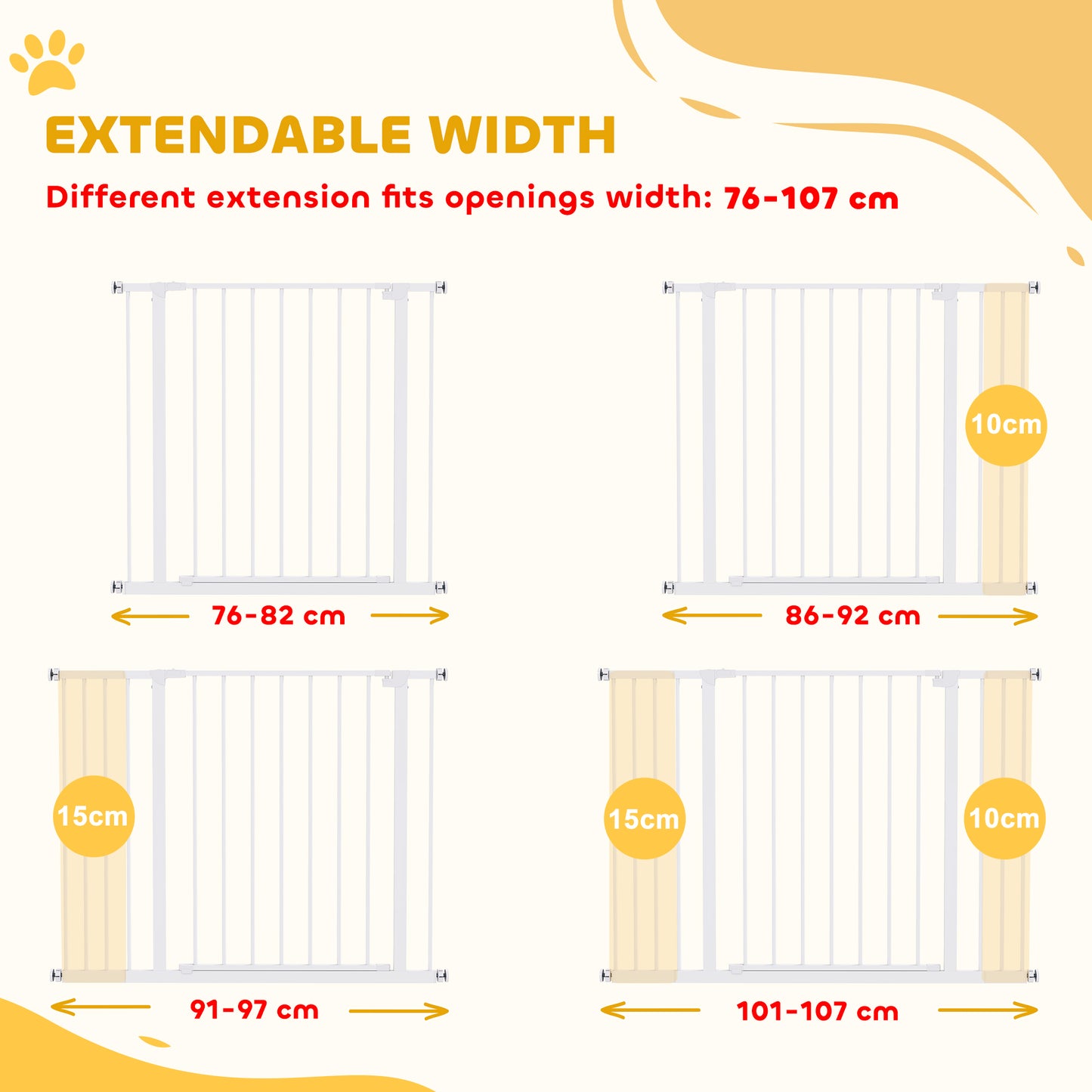 Pressure Fit Dog Gate Pet Barrier for stairs doorway, 29.9''- 42.1'' Width White