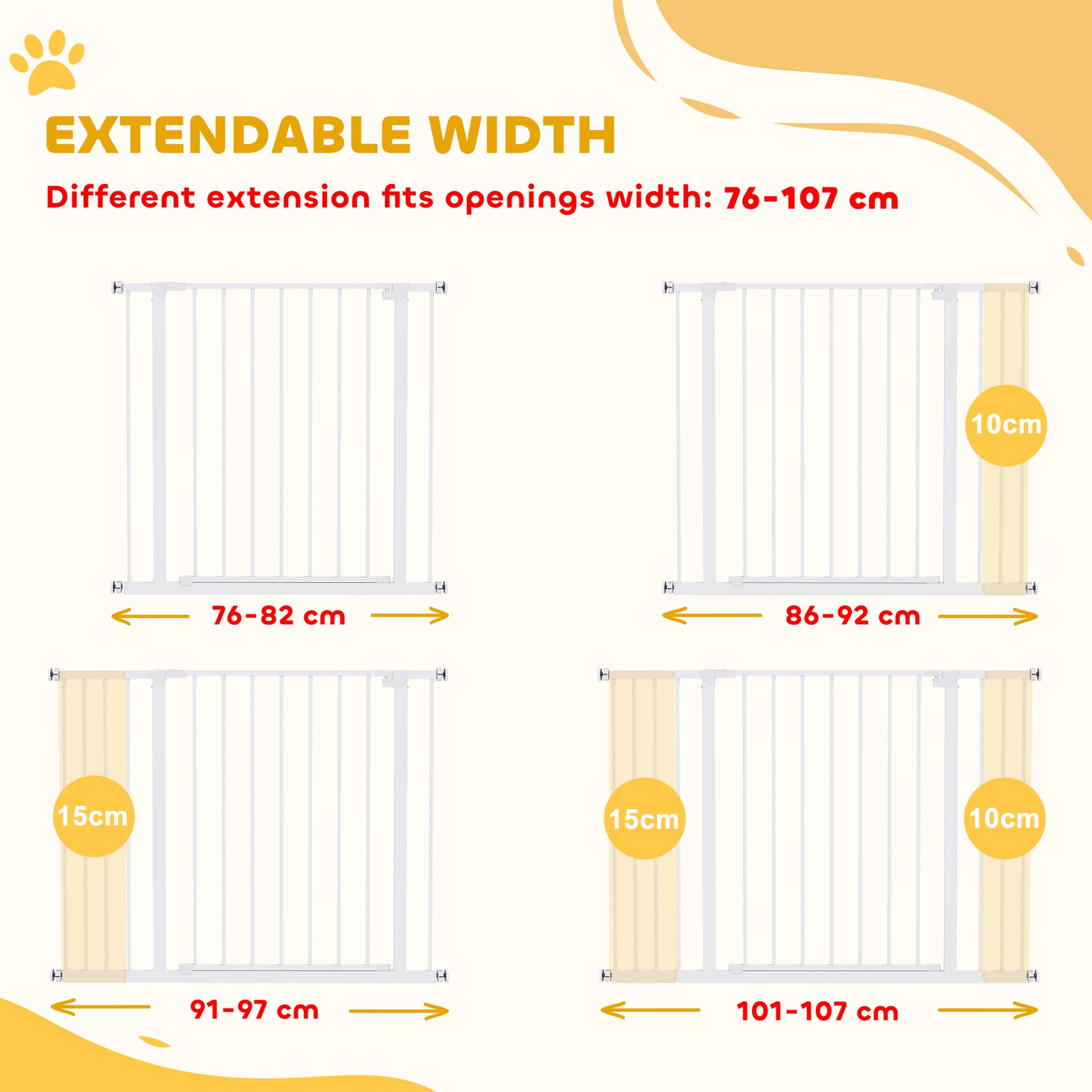 Pressure Fit Dog Gate Pet Barrier for stairs doorway, 29.9''- 42.1'' Width White