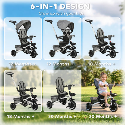 VarietyKart Tricycle for Toddler 6-in-1 Kids Trike, Foldable Converts Stroller to Baby Push Bike, Adjustable Backrest wi