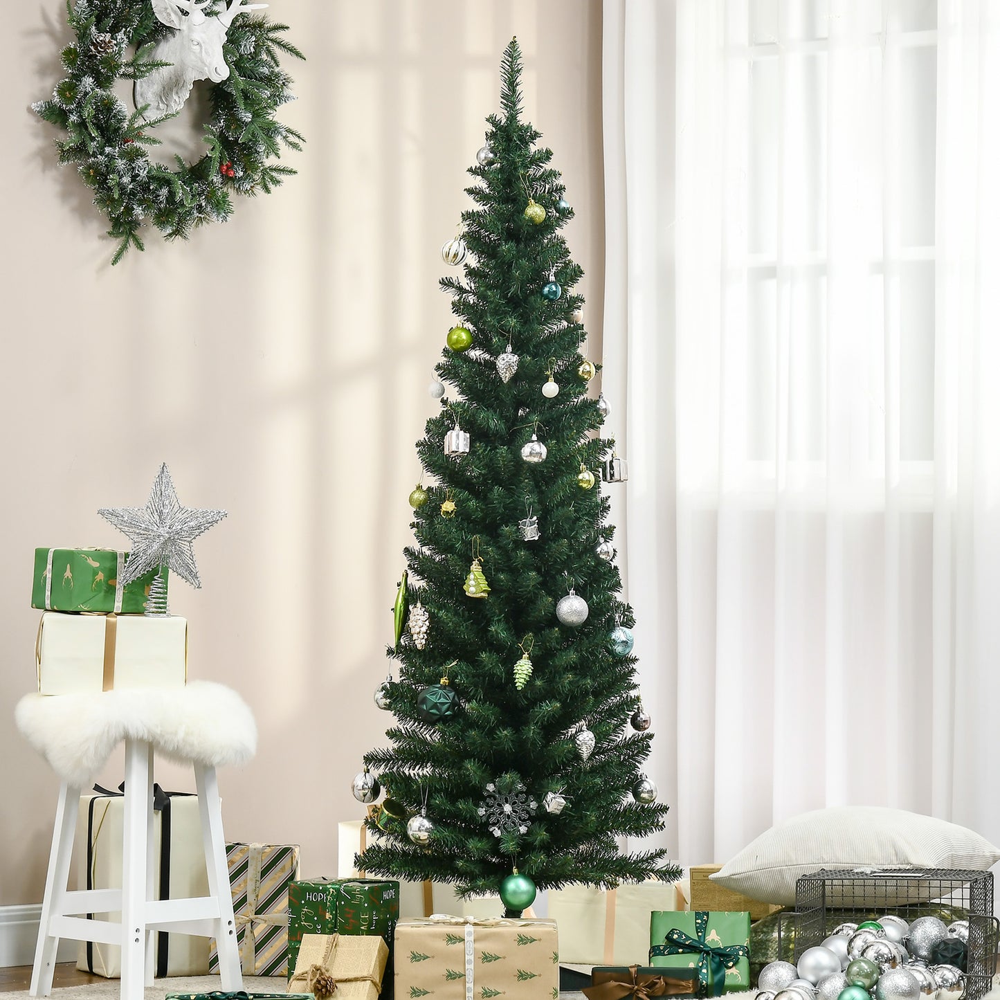 6’ PVC Unlit Slim Artificial Pencil Christmas Tree Holiday Décor