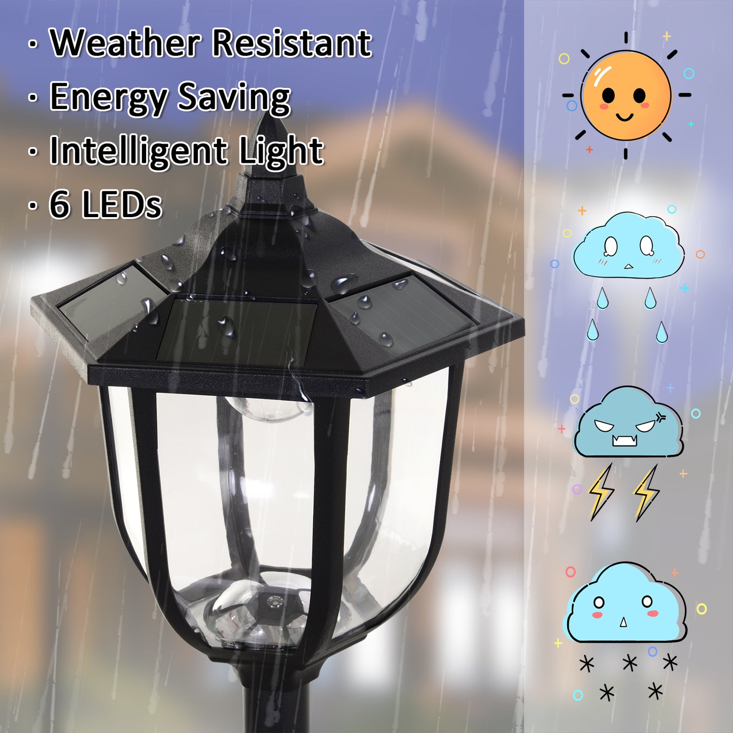 Solar Torch Lights Outdoor Garden Lighting 6 LED Water-Resist Auto On/Off 6 Hours