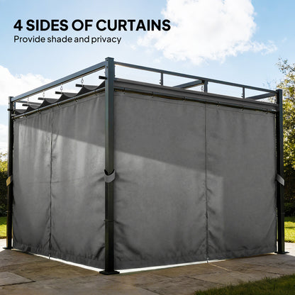 10' x 10' Outdoor Gazebo, Retractable Pergola Canopy with Curtains, UPF30+ Free Standing Metal Pergola Kit, Dark Grey