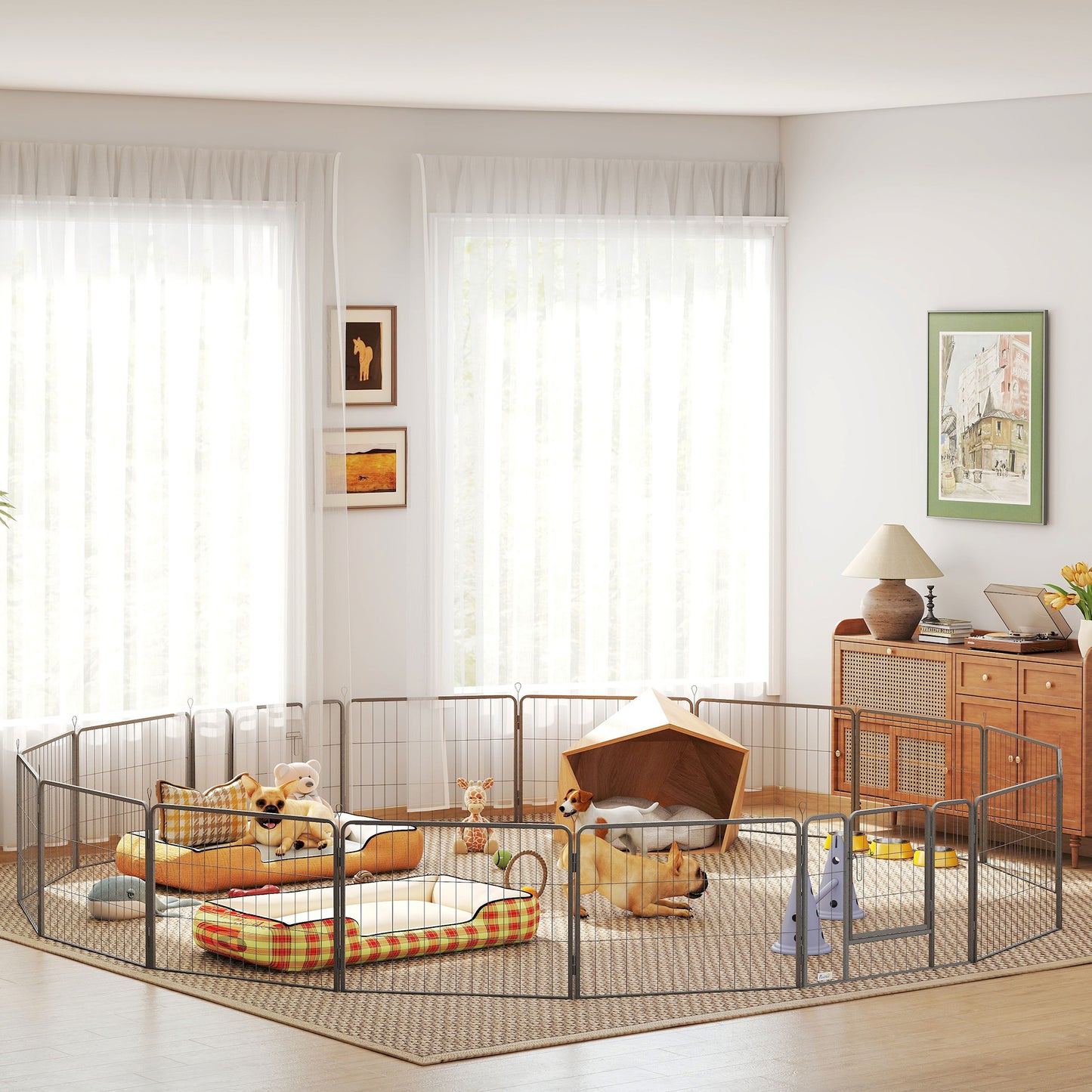 Heavy Duty Dog Playpen, 16 Panels Pet Playpen Dog Fence, Portable Puppy Exercise Pen, with 2 Doors Locking Latch, Outdoo