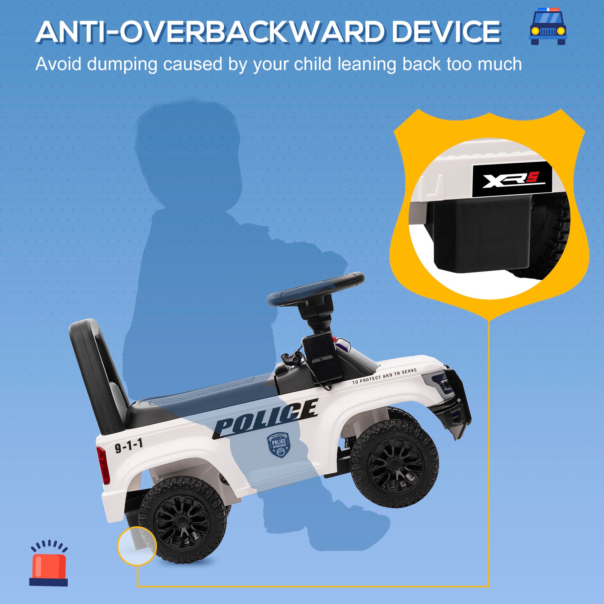 VarietyKart Kids Ride On Sliding Car with Hidden Under Seat Storage, Ride On Police Car for Toddler with Megaphone, Anti